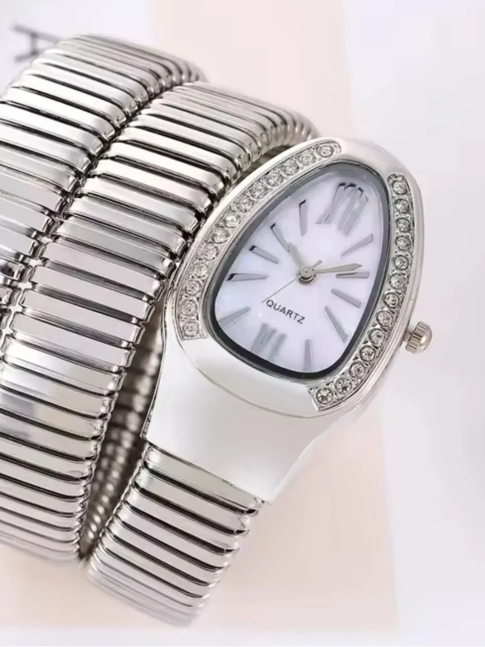 Serpenti Snake Silver Crystal-Trim Wrap Watch